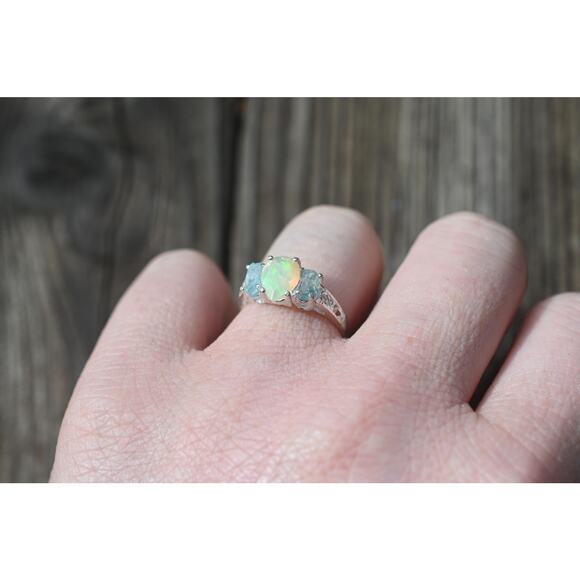 Aquamarine and opal engagement ring sterling silver size 3 4 5 6 7 8 9 10 11 12 - Picture 7 of 7